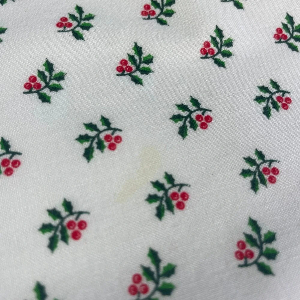 Vintage Christmas Napkins‎ Holly Cloth Set of 5 White FLAWS Holiday Handmade